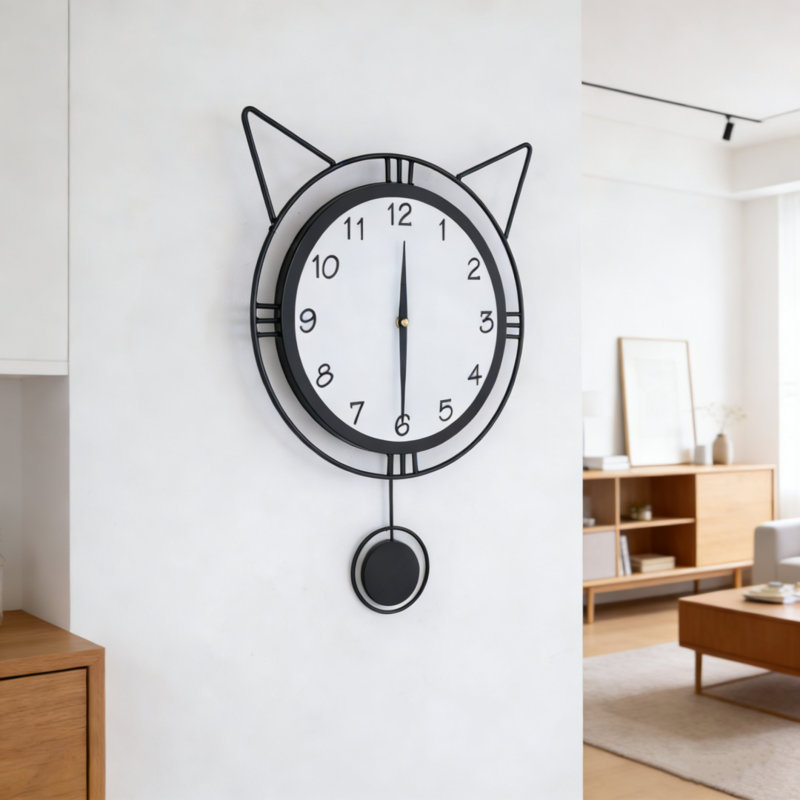 Horloge murale décorative moderne moderne en forme d'oreille de chat pour bureau de salon