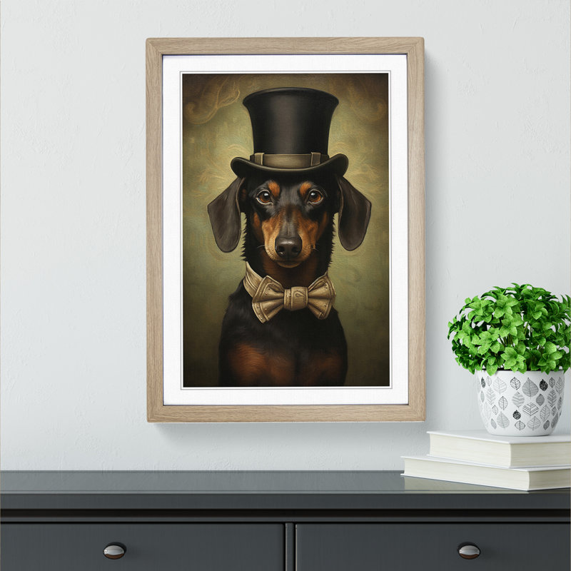 Dachshund Realism - Single Picture Frame Print on Wood, Oak, 46cm H x 34cm W x 2cm D