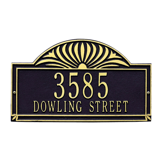 Sunburst 2-Line Wall Address Plaque, Black and Gold, Yes