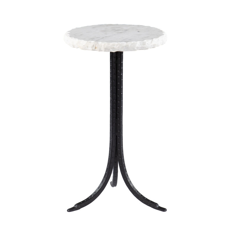 Table de bout ronde en marbre et métal 23 po noir et blanc