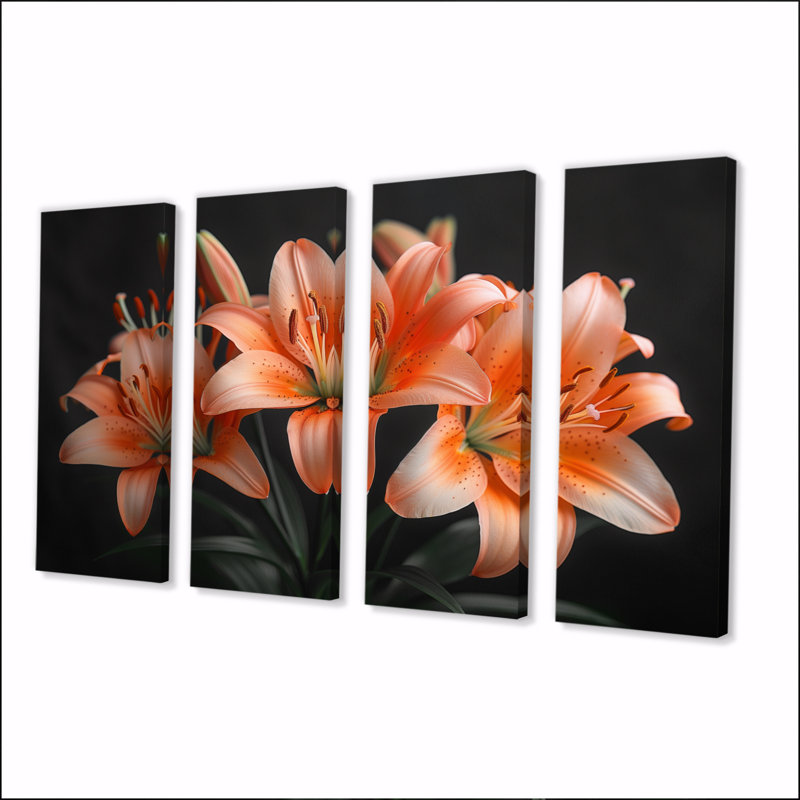 Ensemble de salon art mural lys orange printemps noir photo III, H 32 po x l 64 po