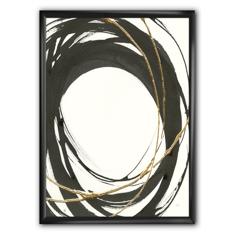 « gold glamour circle ii »-reproduction d’image sur toile, H 46 po x l 36 po x P 1,5 po, Cadre noir