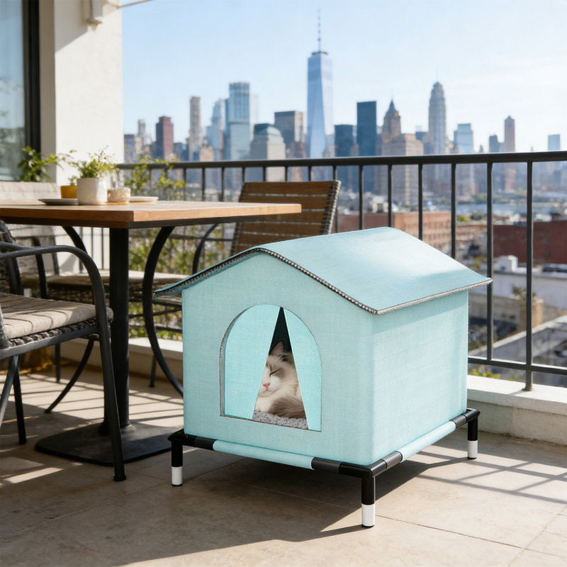 Maison d'extérieur pour chat 13 x 13 x 15,7 po, imperméable, isolée pour la protection contre le soleil, bleu, Bleu