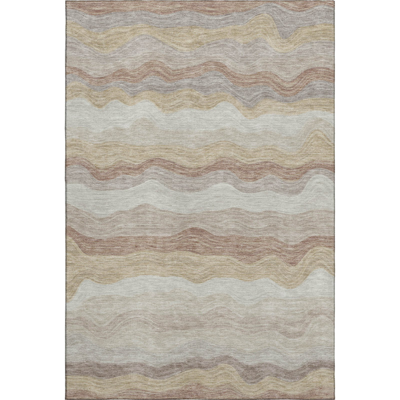 Premium Machine Washable Mayfield AMF2397 Striped Rug, Beige, 9' x 12'