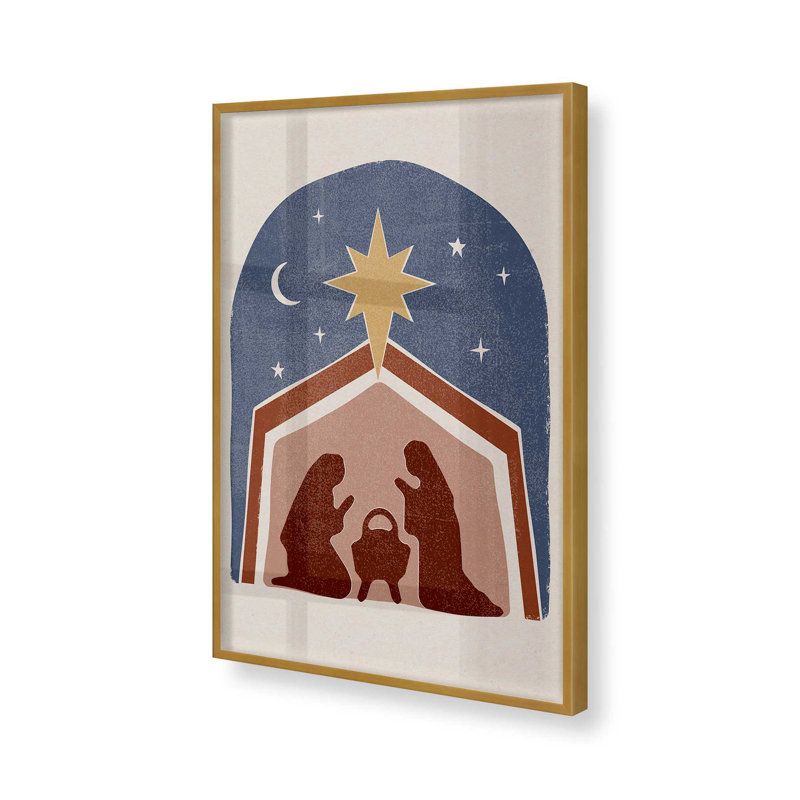 Étoile de Bethléem, crèche de Noël I, reproduction dans un cadre, Cadre doré poli, H 17,25 po x l 13,25 po