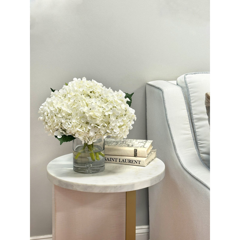 Hydrangeas in Glass Bubble Vase, White