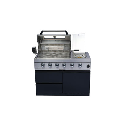 NG 85-Inch 4-Burner 72000 BTU Deluxe Stainless Steel Gas Outdoor Kitchen Bar Barbecue Island Grill Wine Cooler Compact Refrigerator Rotisserie Stainless Steel Countert Storage Cabinets Drawers
