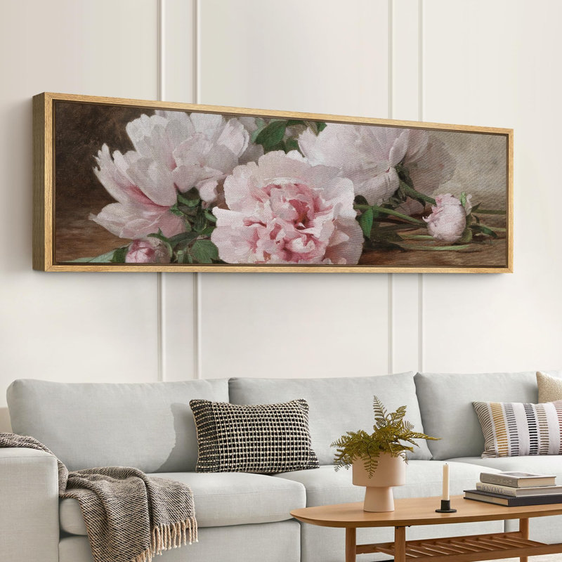 "Flower Blossom Elegant Pe pivoines in Bloom", impression florale sur toile, H 20 po x l 60 po, Naturel