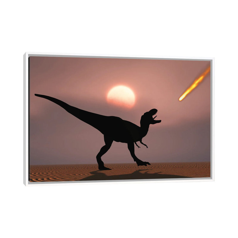 A Lone T-Rex Watches a Falling Asteroid That Will Bring About the Extinction of All Dinosaurs 1 Piece Single Picture Frame and Floater Frame Wall Art on Canvas