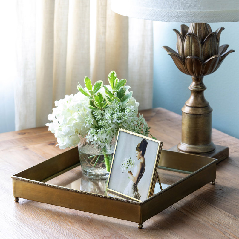 Brass/Clear Glass/Brass Square Serving Decorative Tray