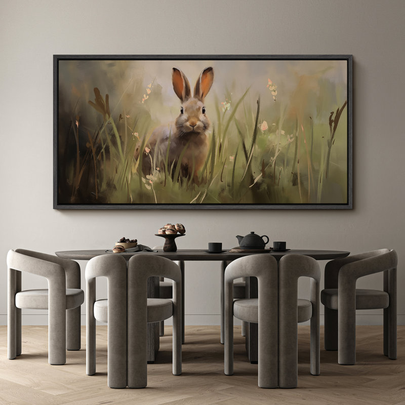 Illustration de lapin dans une prairie, reproduction de chambre d'enfant, impression numérique sur toile giclée sur toile