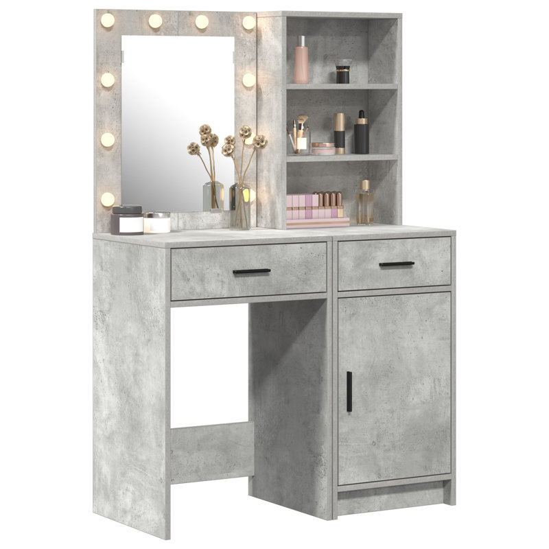 Dressing Table with Mirror, Concrete Grey