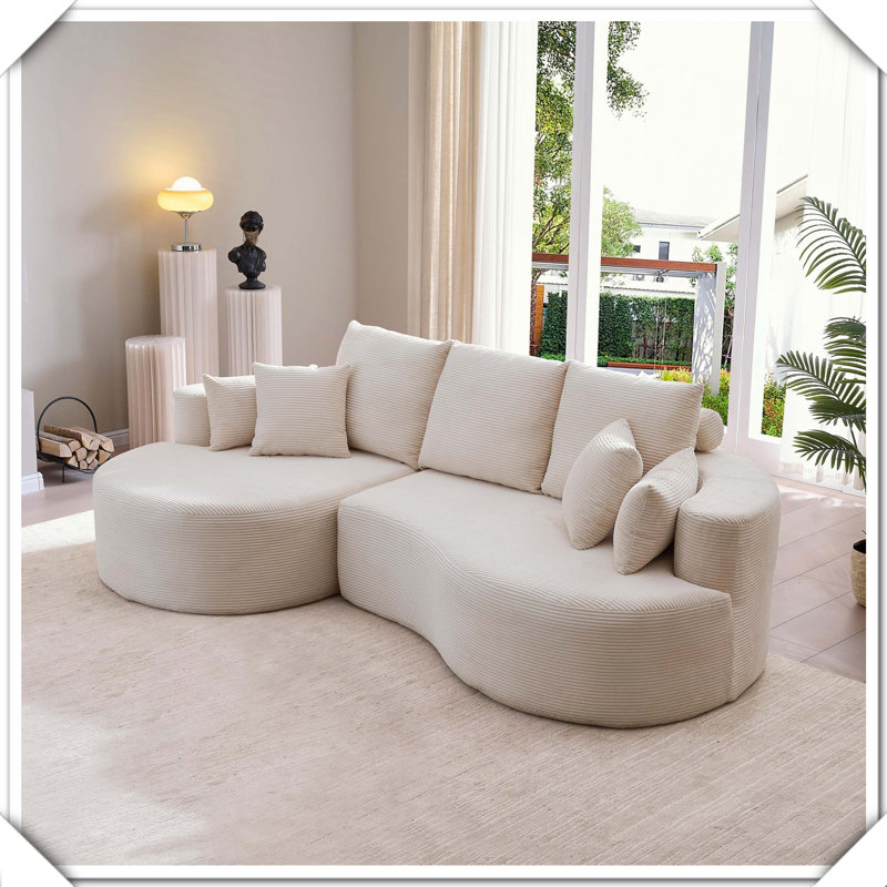Canapé modulaire courbé en velours côtelé 2 pièces avec méridienne, Gris
