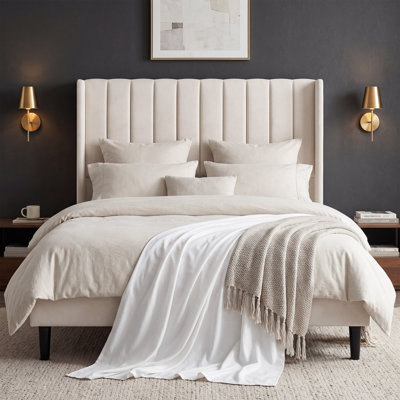 Bed Frame with 52'' Vertical Channel Tufted Wingback Headboard