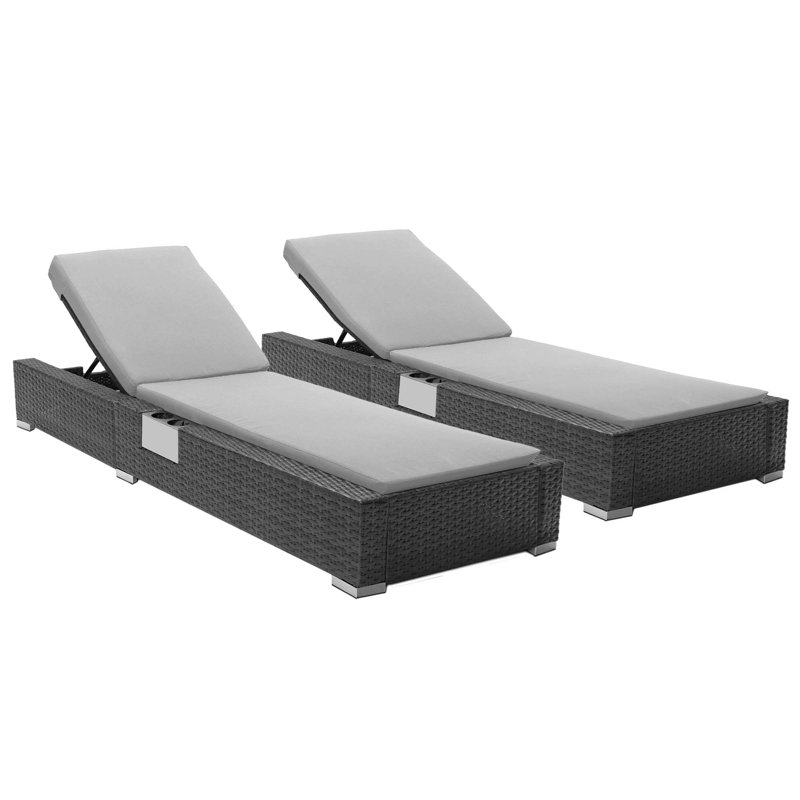 Modern PE Wicker Chaise Lounge Chair with Cushions, Adjustable Reclining Backrest for Patio, Poolside, & Garden, Light Gray