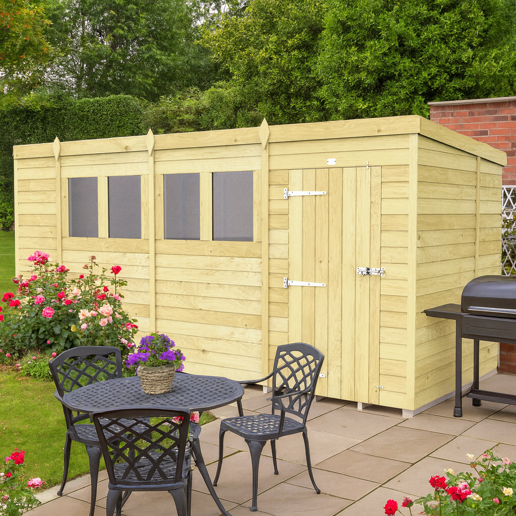 15ft x 7ft Pent Shed - Single Door with Windows