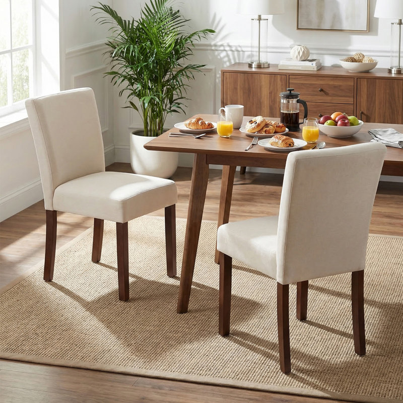 Ensemble de 6 chaises de salle à manger Parsons, chaises d'appoint rembourrées en tissu avec pieds en bois massif, Beige, 6