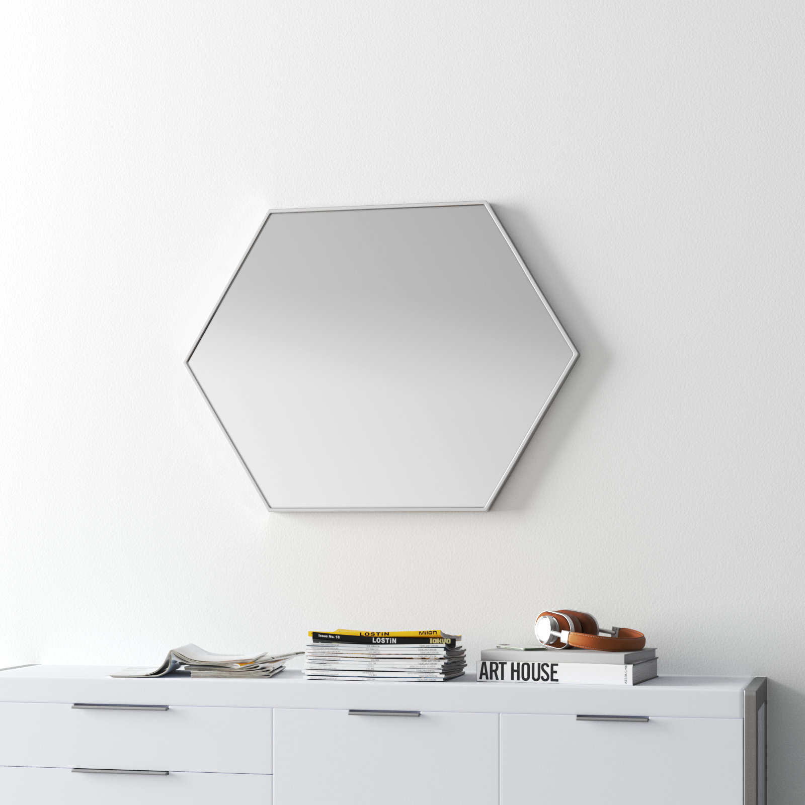 Sabine Metal Hexagon Wall Mirror, Silver, 32" H x 38" W