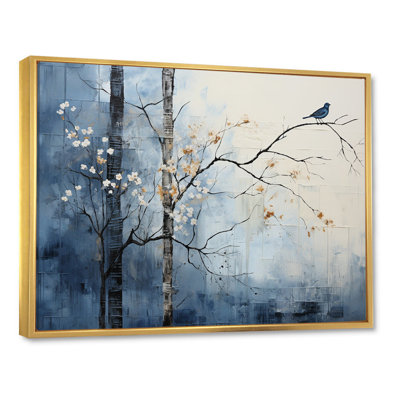 «Minimalisme beige et bleu campagne III», impression sur toile encadrée campagne, H 16 po x l 32 po x P 1 po