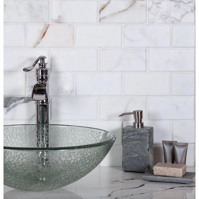 3" X 6" Beveled Marble Subway Tile, White
