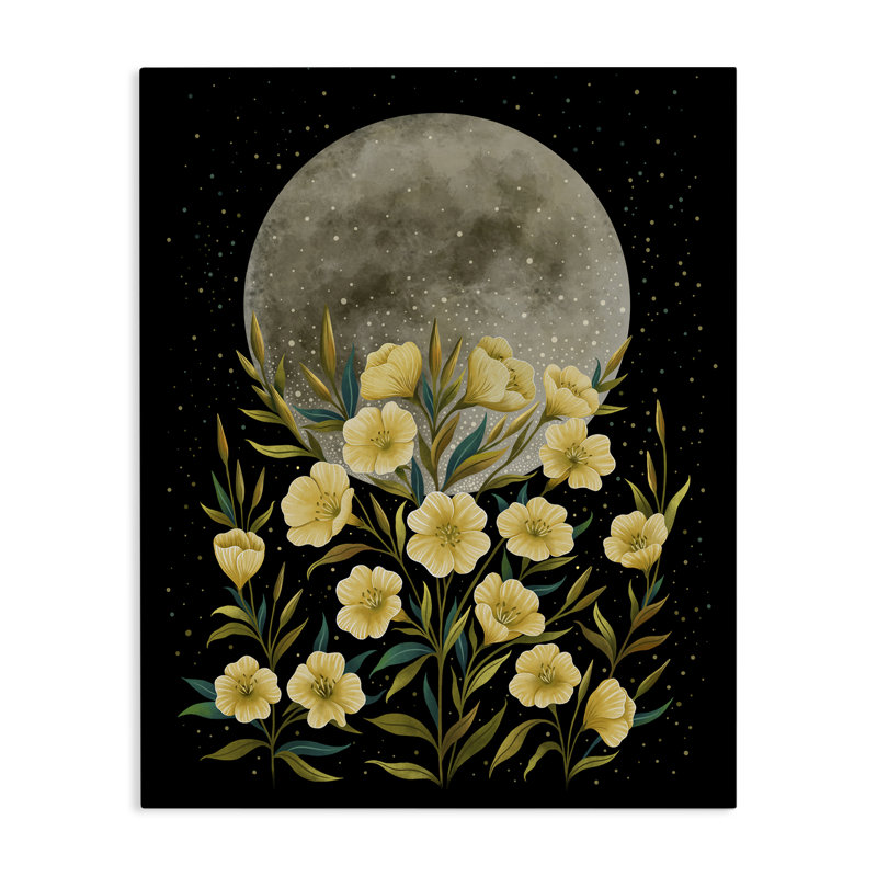 Toile lune avec fleurs jaunes, conception par Episodic Dessins, H 48 po x l 36 po