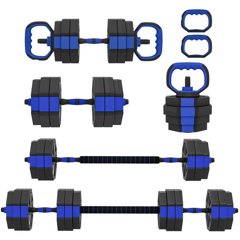 Ensemble d'haltères réglables 6 en 1, ensemble de poids libres 66 lb, bleu