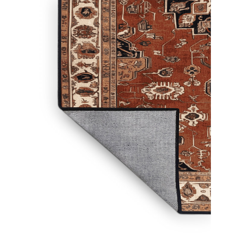 Machine Washable Persian Brown Area Rug, Round 4'