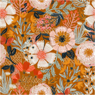 Papier peint adhésif floral Boho - Papier peint adhésif amovible en vinyle pour chambre à coucher, salon et plus - Facile à installer et à nettoyer
