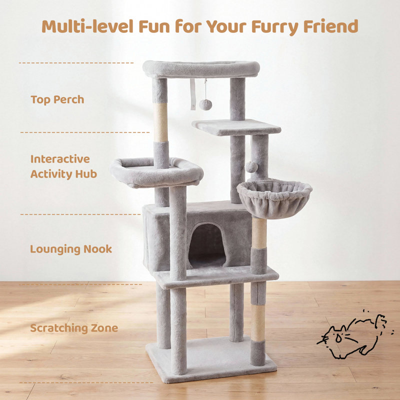 57.1" Multi-Level Cat Tree with Plush Perch, Cozy Condo and Sisal Scratching Post for Small/Medium Cats