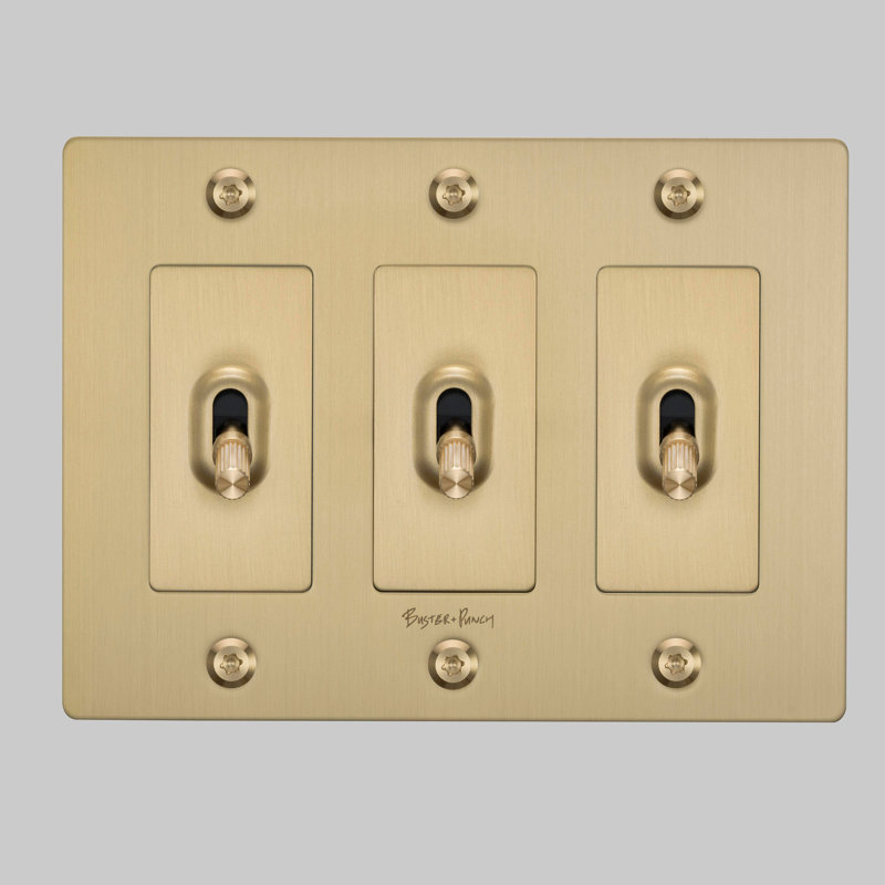 3G Toggle / Linear / With Logo, Brass, 3 Gang