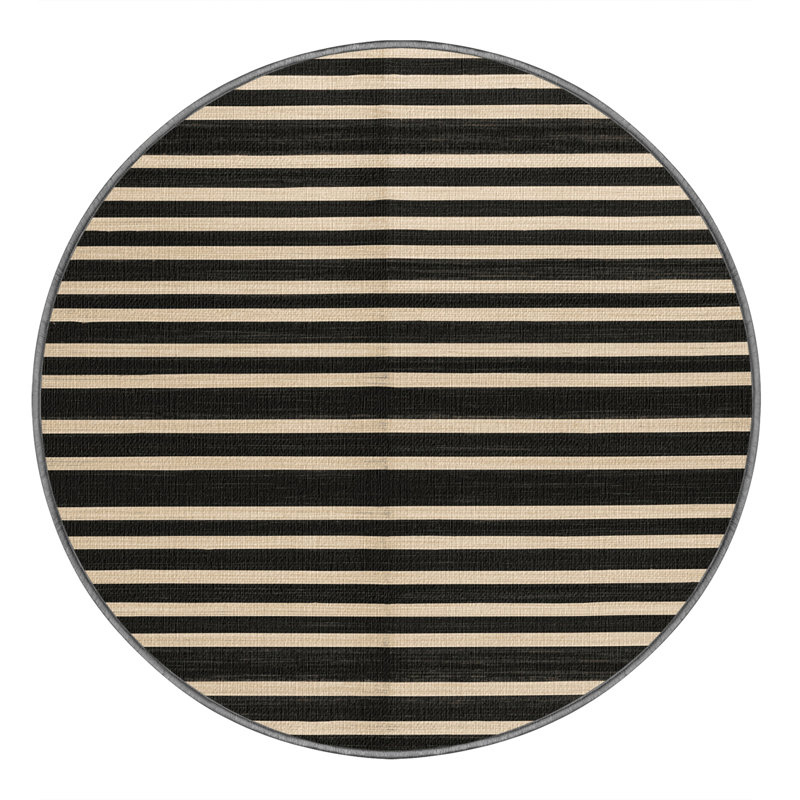 Washable Charcoal Ivory Striped Area Rug, Rectangle 7' x 9'