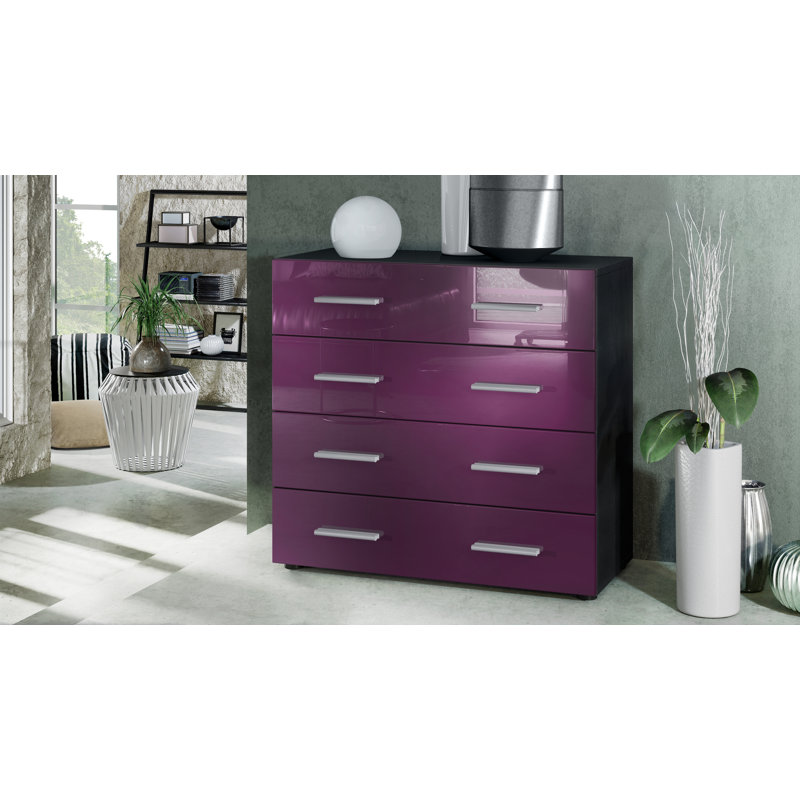 Mazur 76cm W 4 - Drawer Chest of Drawers, Black/Blackberry