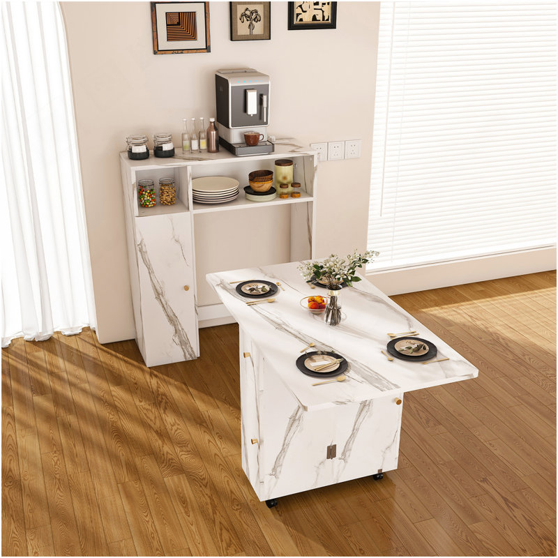 Multifunctional Folding Dining Table With Wall-Mounted Sideboard & Storage For Small Apartments(Wihte)