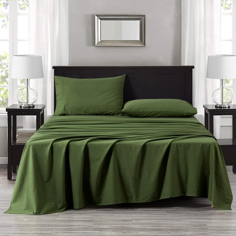 Nurit 100% Washed Cotton Sheet Set, Loden Green, California King