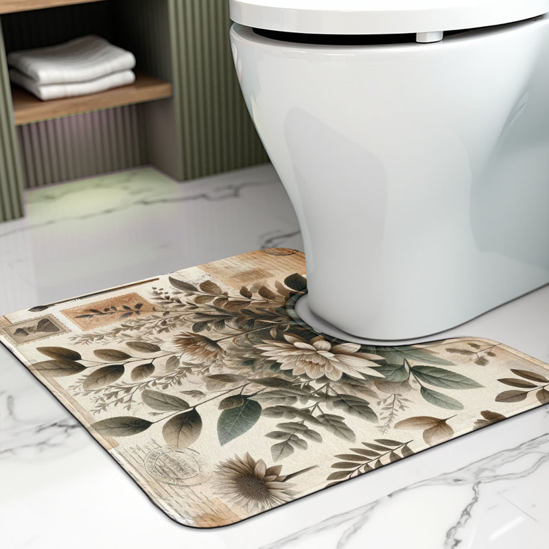  Tapis de salle de bain vintage en U 20 po x 16 po beige Laurel Green
