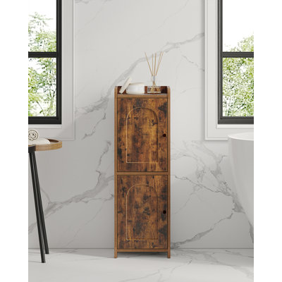 BBathroom Storage Cabinet, Corner Floor Cabinet with 2 Doors and Adjustable Shelf, Narrow Toilet Paper Cabinets, Bathroom Organizer for Small Spaces, 7.9" D x 9.8" W x 29.5" H Rustic Brown
