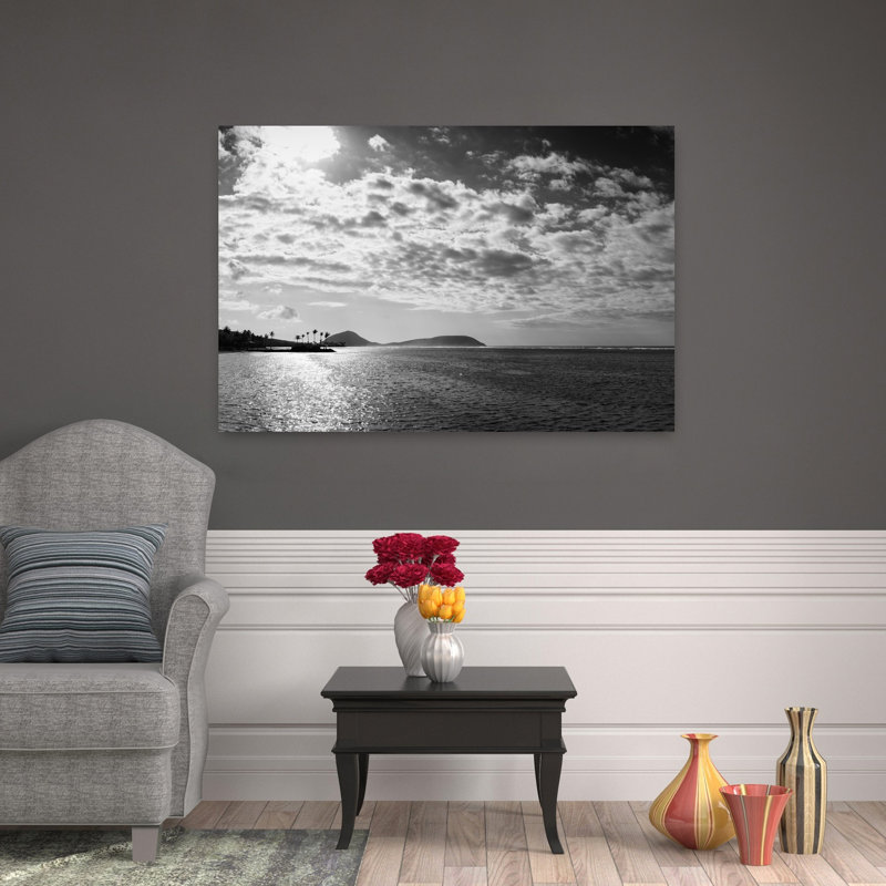 Vue sur mer avec vagues, Oahu, Hawaï, États-Unis, paysage contemporain, art mural, H 32 po x l 48 po
