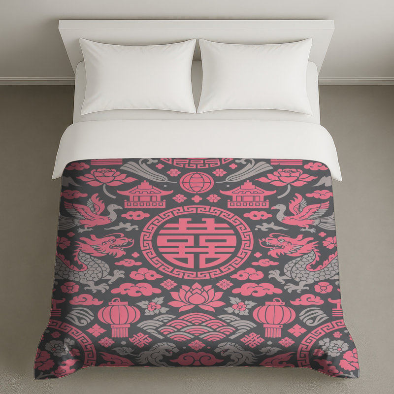 Housses de couette roses à motif asiatique, Twin