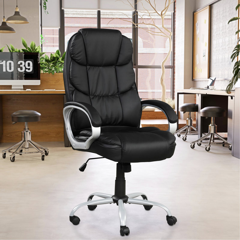 Chaise de bureau contemporaine - pivotant à 360 degrés, revêtement en cuir polyuréthane ergonomique