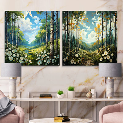 Birch Woods Whispering Winds XI - Tree Birch Acrylic Wall Art Glass Set Of 2