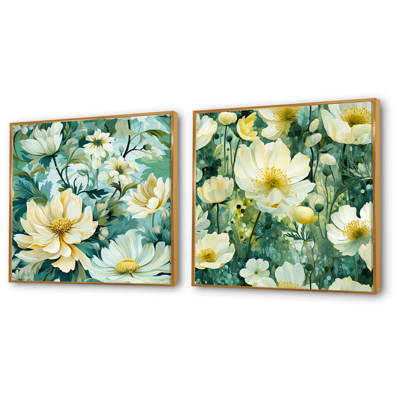 Dany - Ensemble de 2 décorations murales florales, Encadrement doré, H 16 po x l 33 po x P 1 po