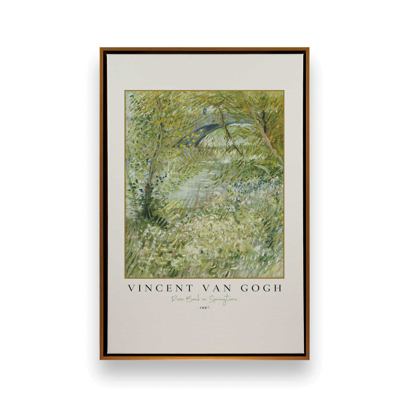 Van Gogh's River Bank in Springtime, reproduction sur toile dans un cadre, Or poli, H 30,75 po x l 20,75 po