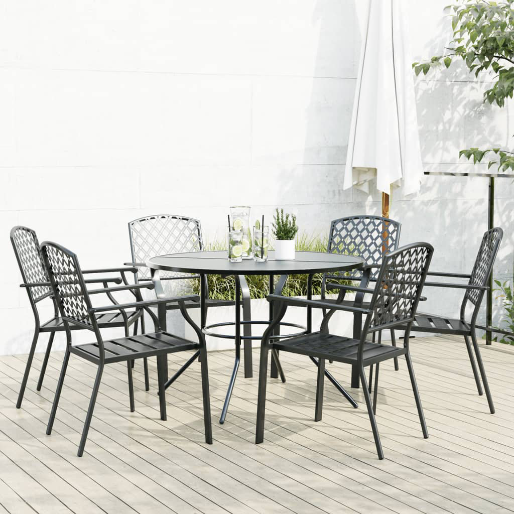 Vidaxl (110 X 72.5 Cm/ 7 Piece) Stackable Garden Chair Set Seat 5 Pcs Anthracite Powder-Coated Steel - Image 3