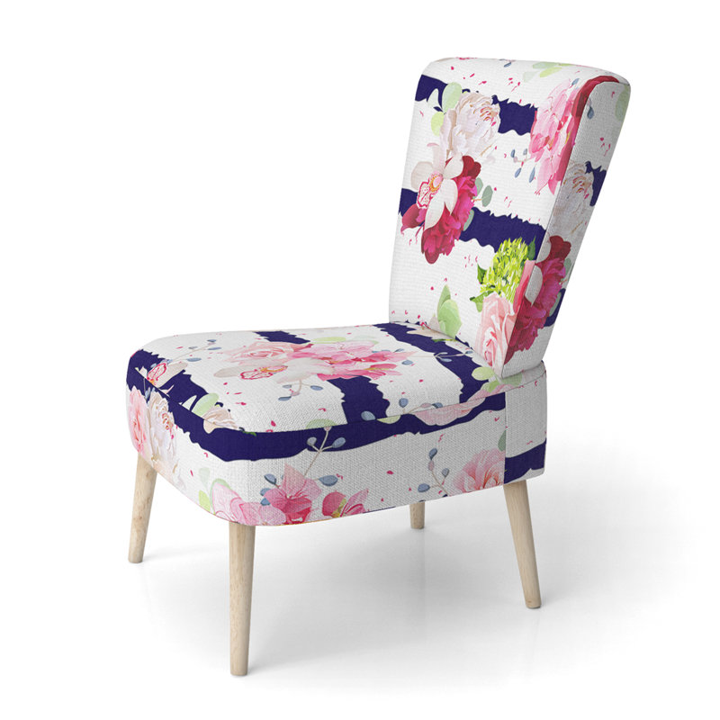 «Filippos Pink Bouquet Flowers - Chaise d'appoint rembourrée à motifs