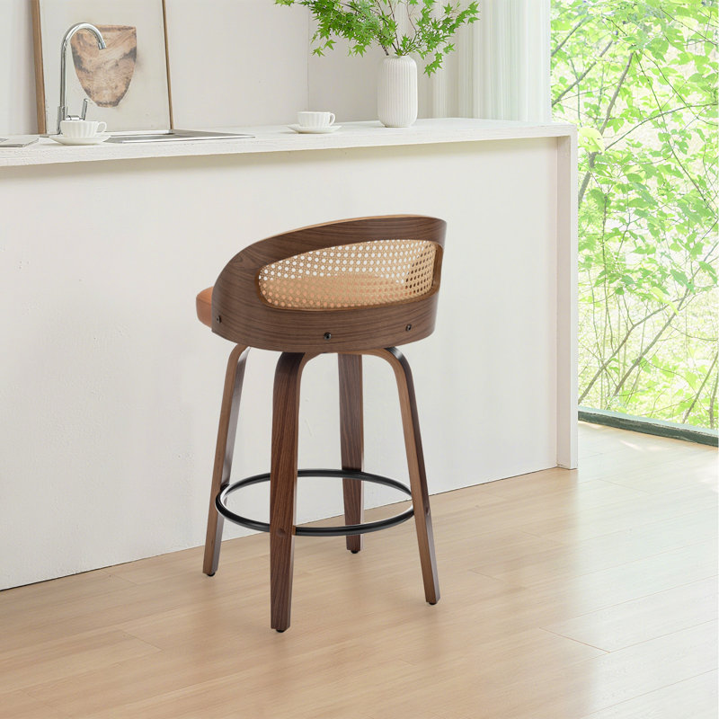 Swivel Upholstered and Faux Leather Bar Stool, Orange, 63.5cm