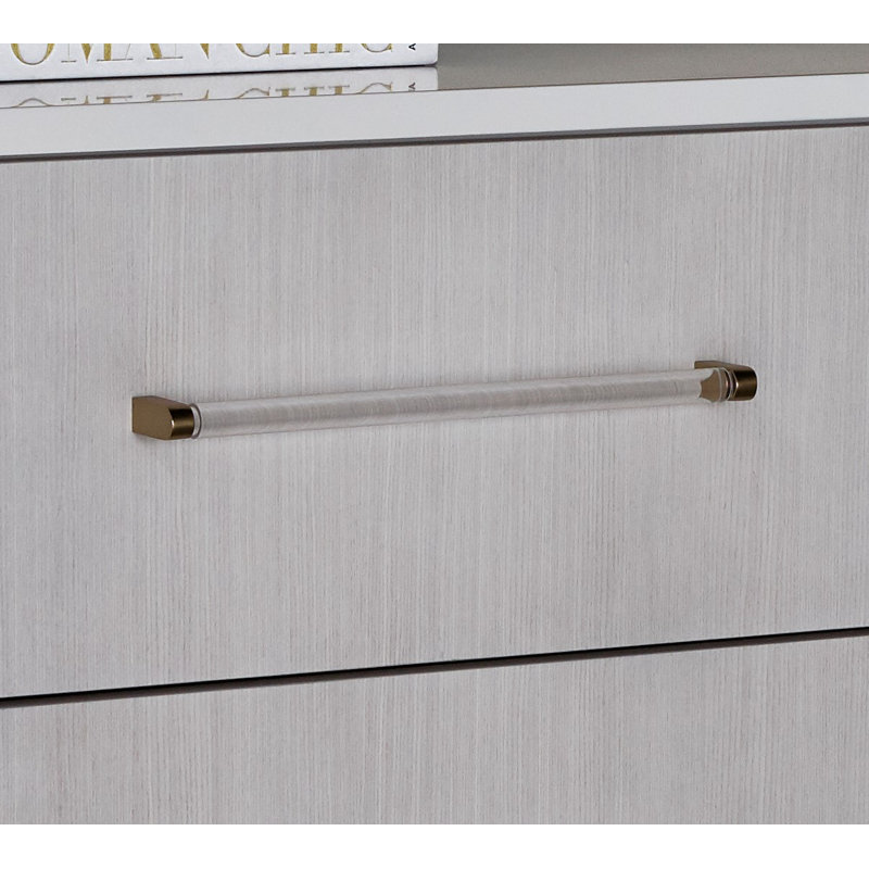 White Lacquer 6-Drawer Dresser with Acrylic Pulls