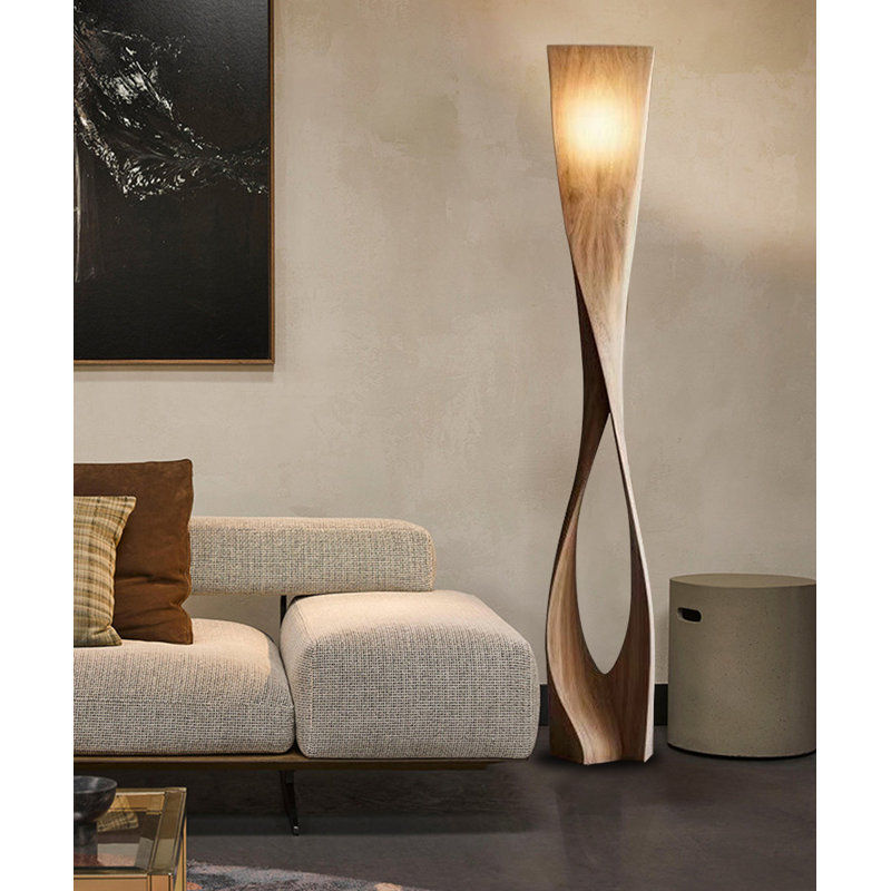 Lampe sur pied Creative Creative avec abat-jour en bois massif de lin