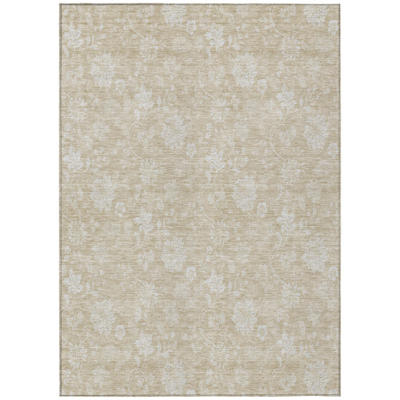 Tapis extérieur lavable beige, ivoire et floral 5 pi x 8 pi