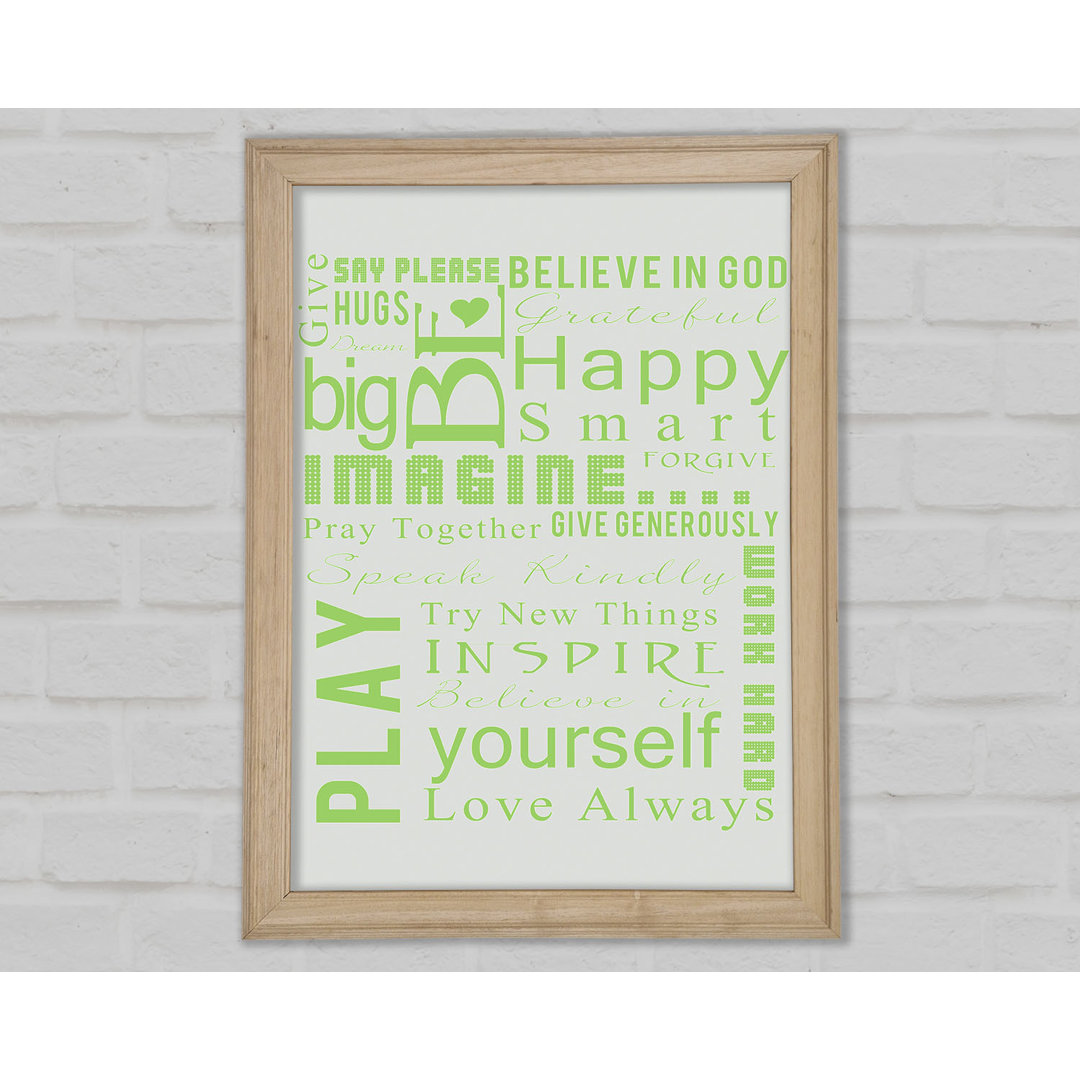 Home Quote Family Rules Be Happy Love Always Lime Green Gerahmter Druck