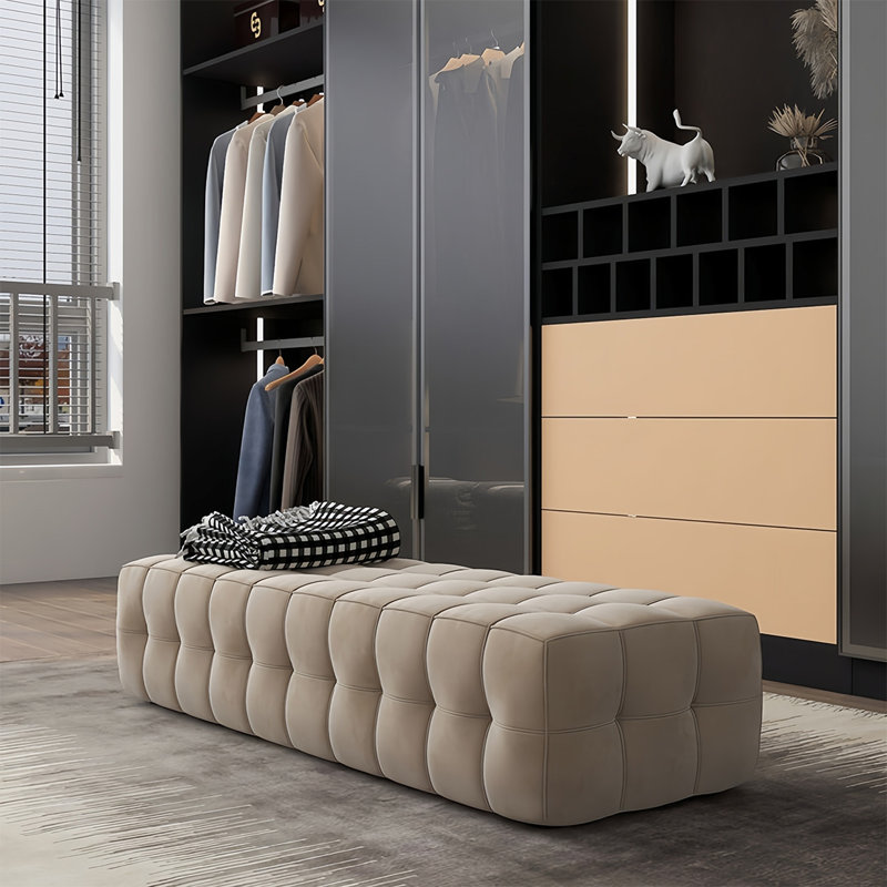 Banc rembourré en velours Muncey, H 14,71 po x l 74,8 po x P 19,68 po